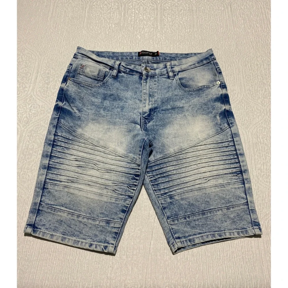 Southpole Denim Shorts Moto‎ Style Acid Wash Slim Fit Mens Size 32 Distressed